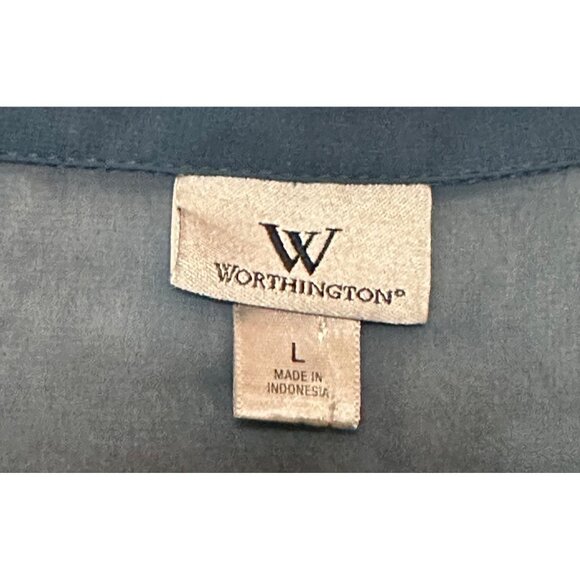 Worthington Brand Teal Blue Sheer Ruffled Blouse 100% Polyester Women's Size L - Picture 3 of 16